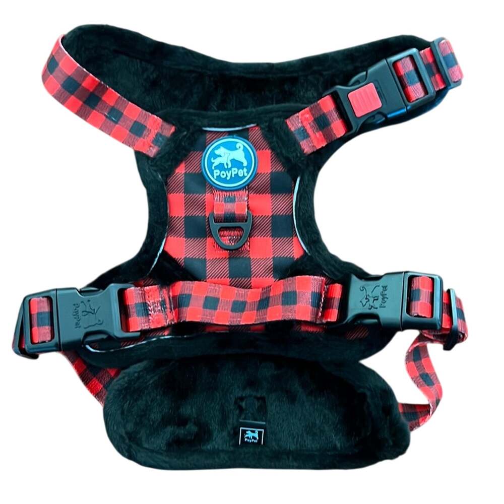 PoyPet Red & Black Check Harness with Plush Fur Lining Size Medium